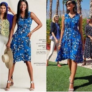 CAbi #5576 Untamed Electric Blue Floral Dress Asymmetrical Sleeveless dress xs